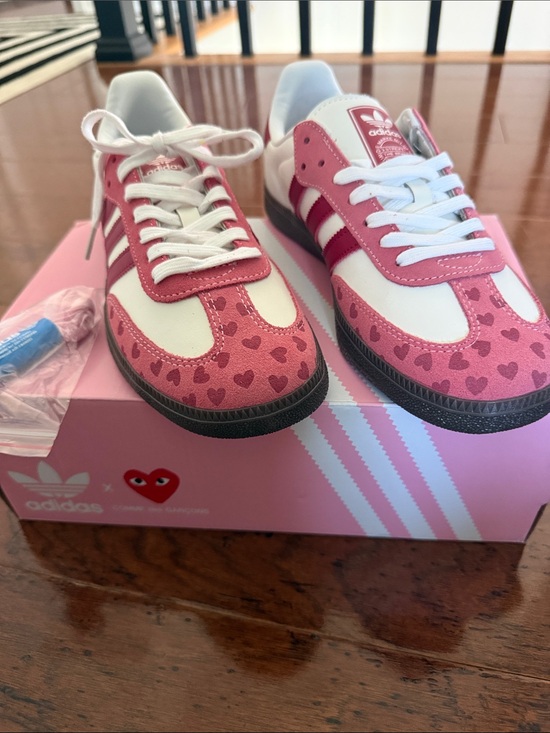 adidas Shoes - adidas Pink and White Heart-Print Low-Top Sneakers
